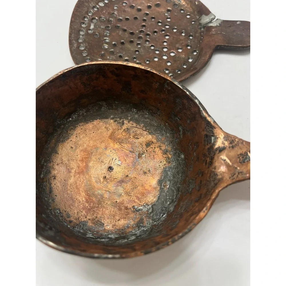 Vintage Copper Skimmer And Ladle Handmade Rustic Farmhouse Decor Large 17
